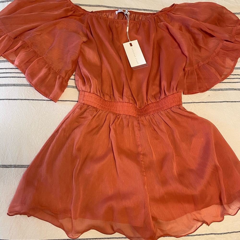 Off Shoulder Salmon Romper